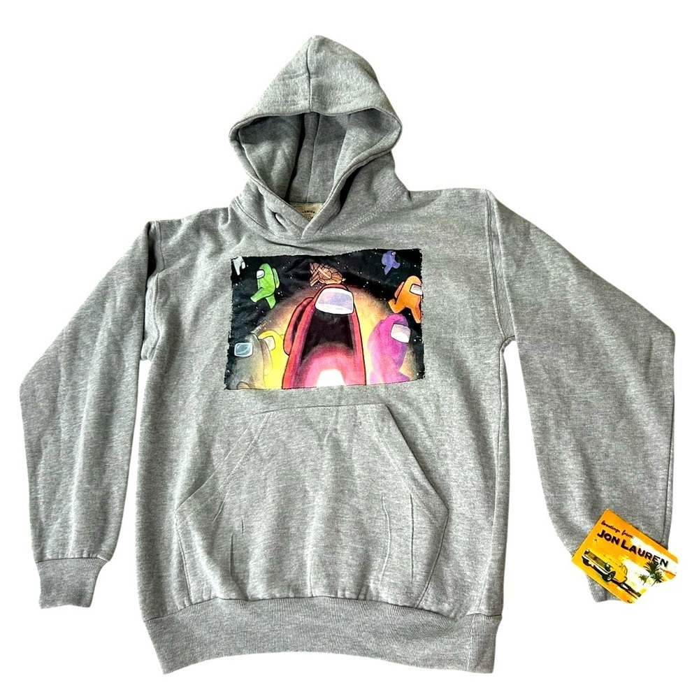 NWT Jon Lauren Gray Hoodie with Colorful Graphic, Size L (14/16)